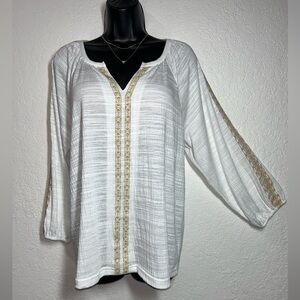 Knapp Studio White and Gold Accents Blouse